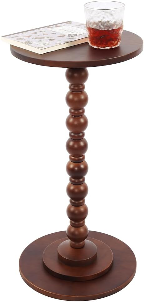 Round Side Table, Wood Drink Table for Small Spaces, Round End Table for Living Room, Bedroom, Sofa Couch, Corners (Classic, Brown)