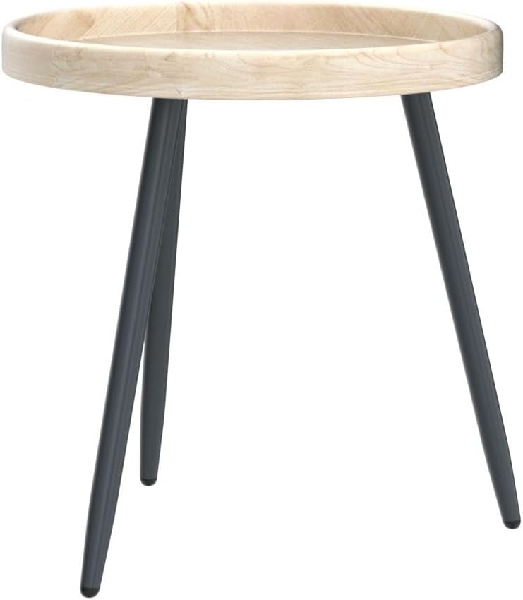 LITA Log Desktop Round Side End Table, Indoor Outdoor Wooden Tray Nightstand Table with Metal Stand for Living Room Bedroom Office Small Spaces (M)