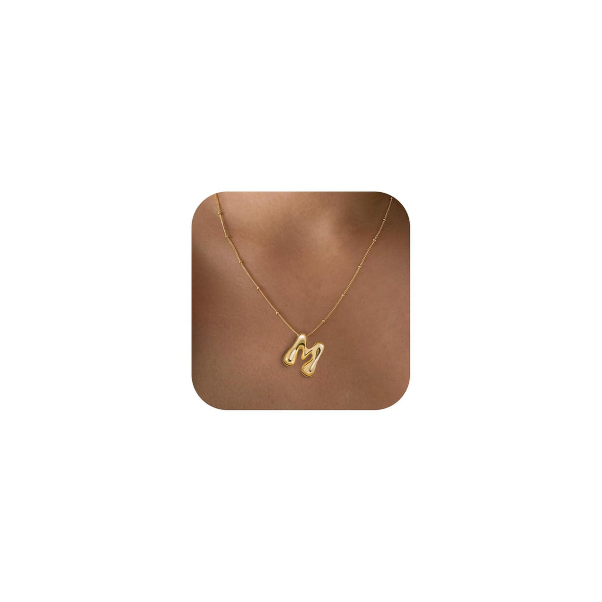 Bheop Gold Bubble Letter Necklace for Women Dainty 14K Gold Plated Balloon Initial Necklaces for Women Trendy Cute Chunky Charm Name Pendant M Necklace Fashion Jewelry Gifts