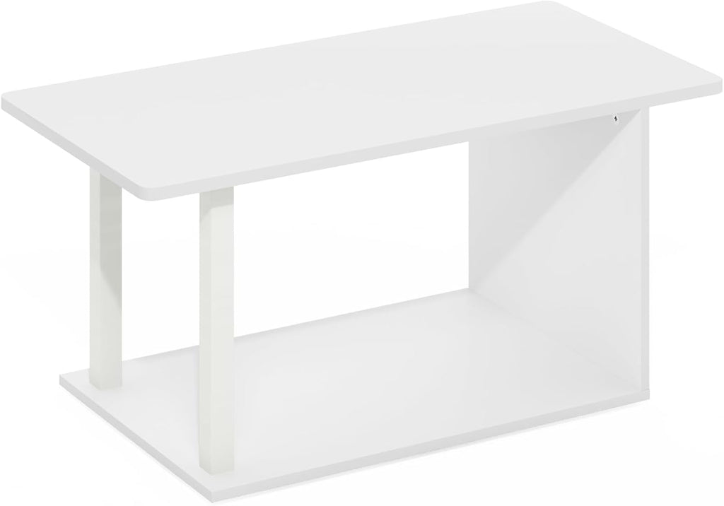 Furinno Basic Coffee Table, 2-Tier Modern Coffee Table with Open Shelf, Easy Assembly Side Table, for Living Room, Bedroom, Home Office, White