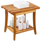 VEVOR Teak Shower Bench, 20in Waterproof Wood Shower Stool with Storage Shelf Non-Slip Foot Pads, 400 lbs Load Capacity Shower Chair Seat, for Bathroom Indoor and Outdoor Use