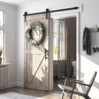 SMARTSTANDARD 6.8FT Sliding Barn Door Hardware Kit (Include 6.8ft Track Kit & Pull Handle Set & Floor Guide), Smoothly and Quietly, Easy to Install, Fit 36"-40" Wide Door Panel (J Shape) - Grand Goldman