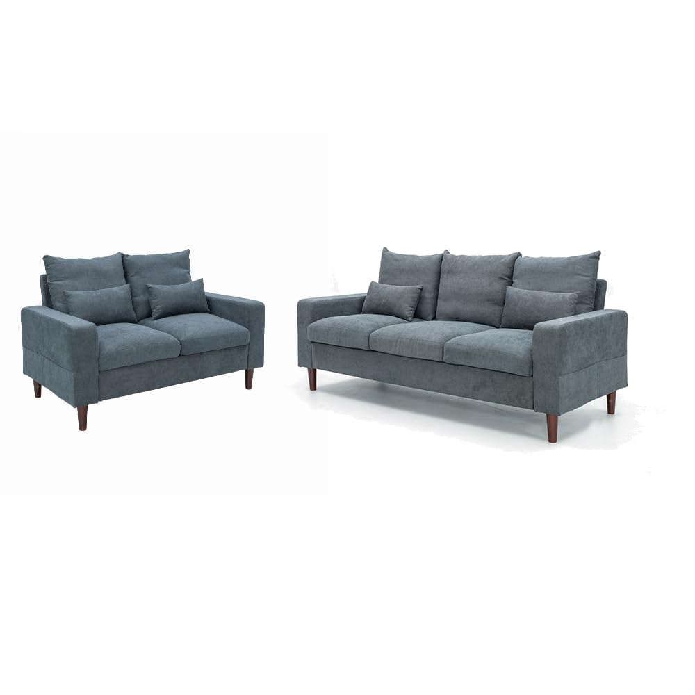 Panana 2 Piece Upholstered 3-Seat Sofa and Loveseat Sofa Set (Grey - Scroll Arm)