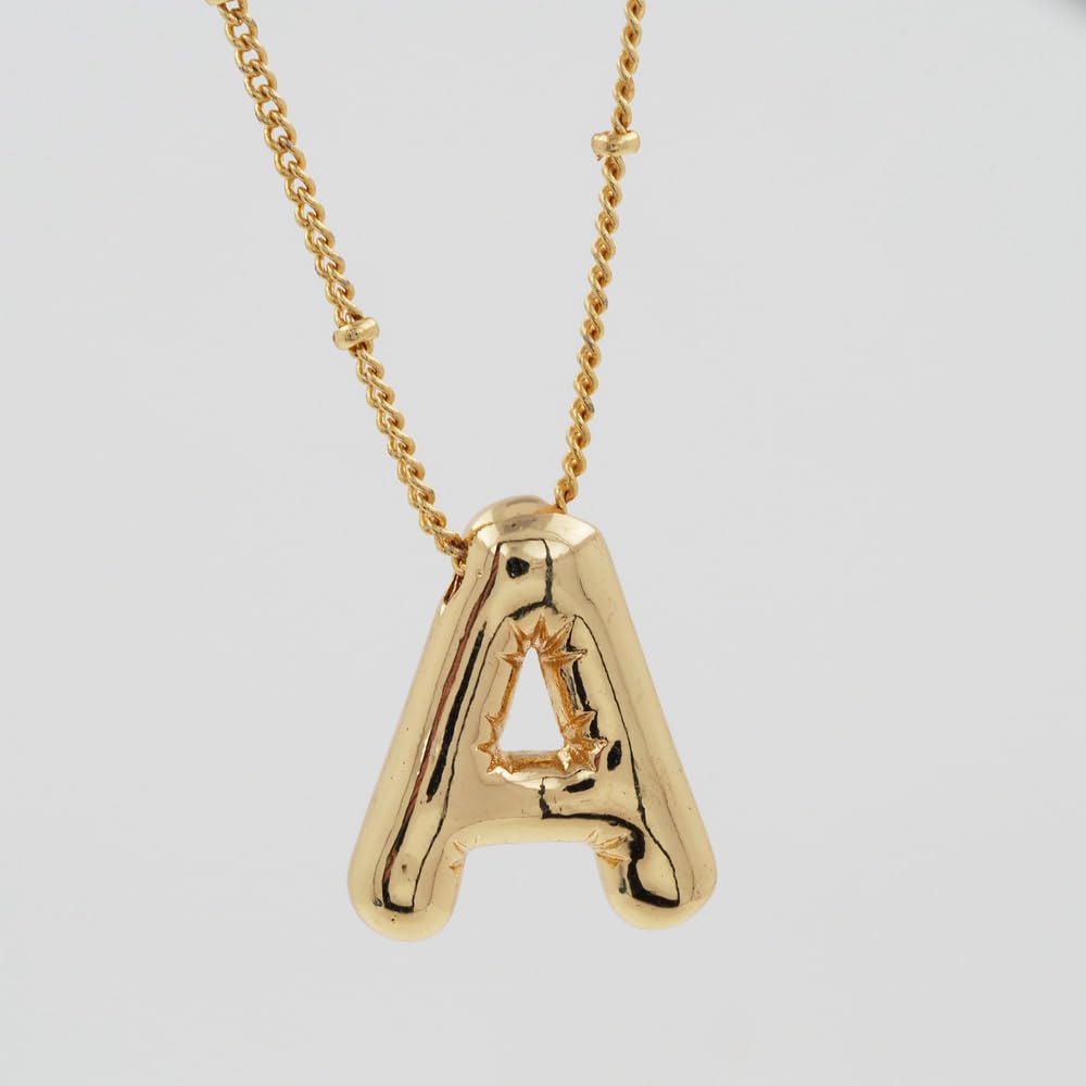 DIOWUS Bubble Letter Halskette für Frauen, zarte Ballon-Initial-Halsketten 18k vergoldete Kette Anhänger Alphabet Halsketten für Freundin Charm Einfaches Geschenk Schmuck (A)