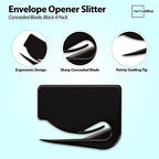 1InTheOffice Letter Opener, Envelope Opener Slitter Concealed Blade, Black 4 Pack
