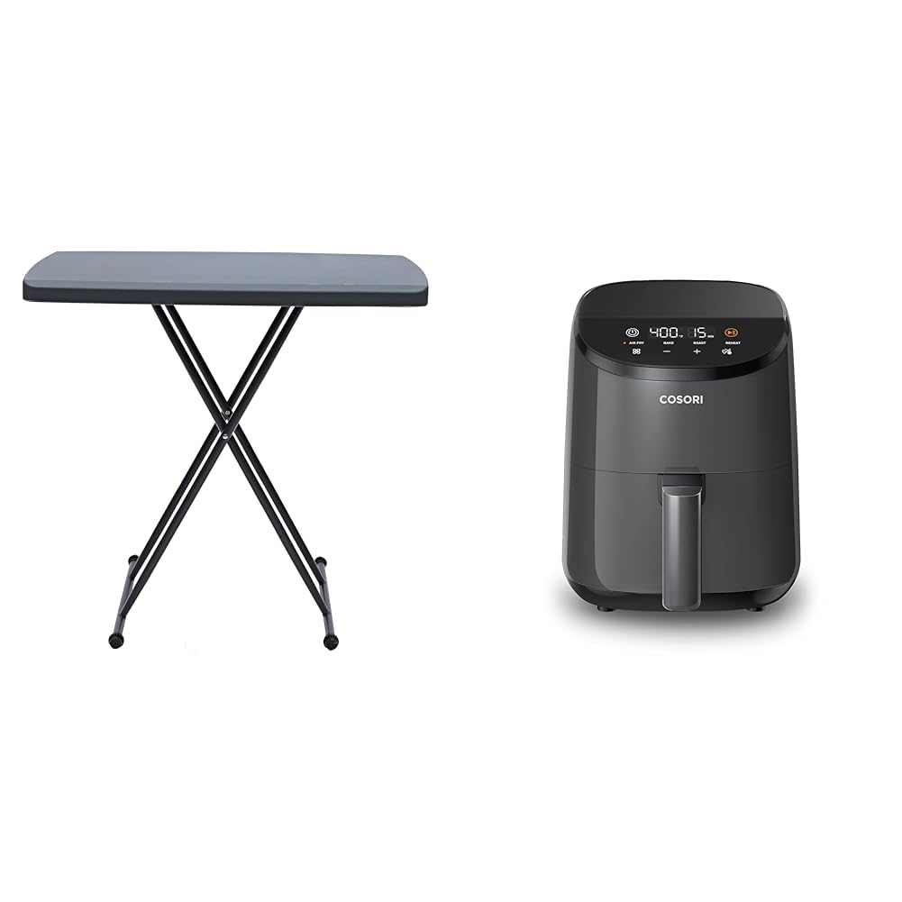 Iceberg Small Camping Personal Folding Table, Heavy Duty Utility Table, Adjustable Height, Charcoal, 19.5” L x 30” W x 28" H