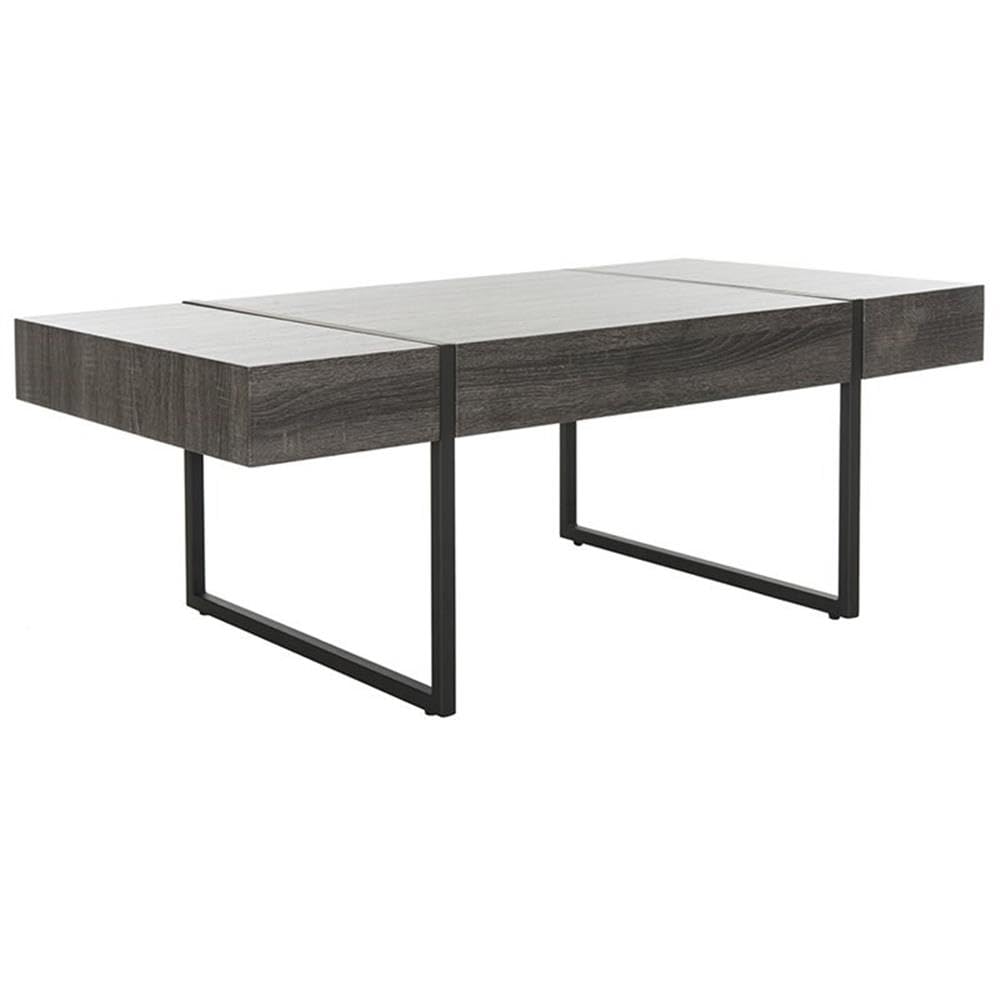 SAFAVIEH Home Collection Tristan Modern Rectangular Coffee Table COF7000B, 43.3" W x 23.6" L x 15.7" H, Natural/Black Metal Legs