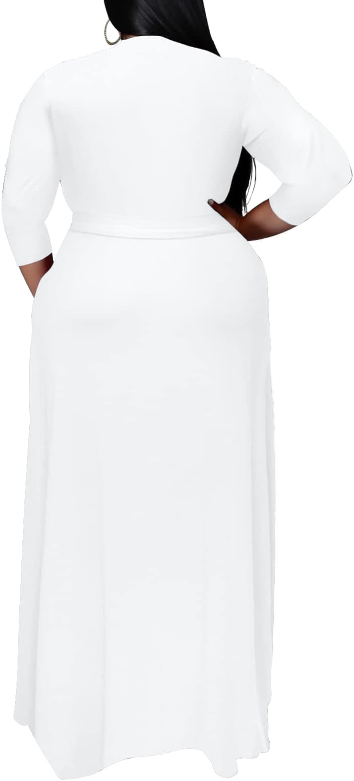 White Summer Dresses for Women Plus Size, Sexy V Neck 3/4 Sleeve Maxi Dress for Easter Wedding Guest XL