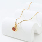 Premium Cubic Zirconia Inlay Red Pomegranate Pendant 18k Gold Plated Stainless Steel Necklaces for Women