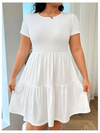 Floerns Women's Plus Size Short Sleeve Ruffle Dress Knitted Flowy Tiered A Line Dresses White XX-Large Plus