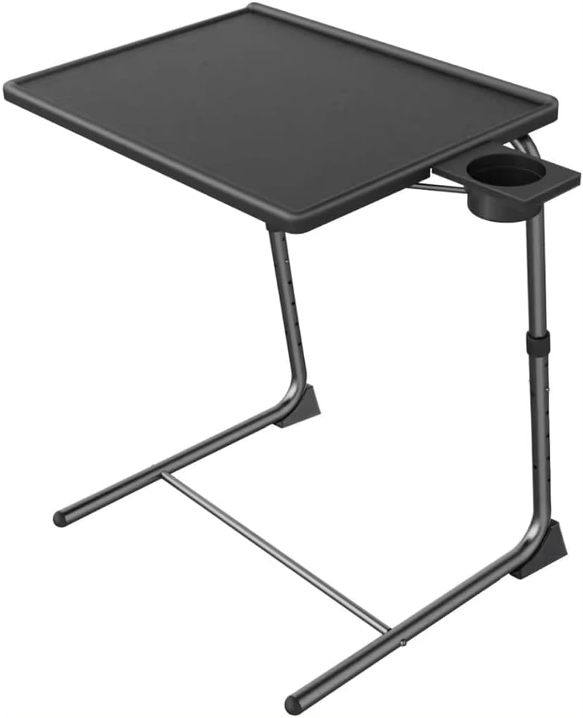 ZM&ZR TV Tray – 6 Adjustable Height Levels & 3 Tilt Angles – Foldable Multipurpose Snack Table with Retractable Cup Holder – Slide Under Sofa or Bed – Portable Laptop, Dinner & Coffee Table