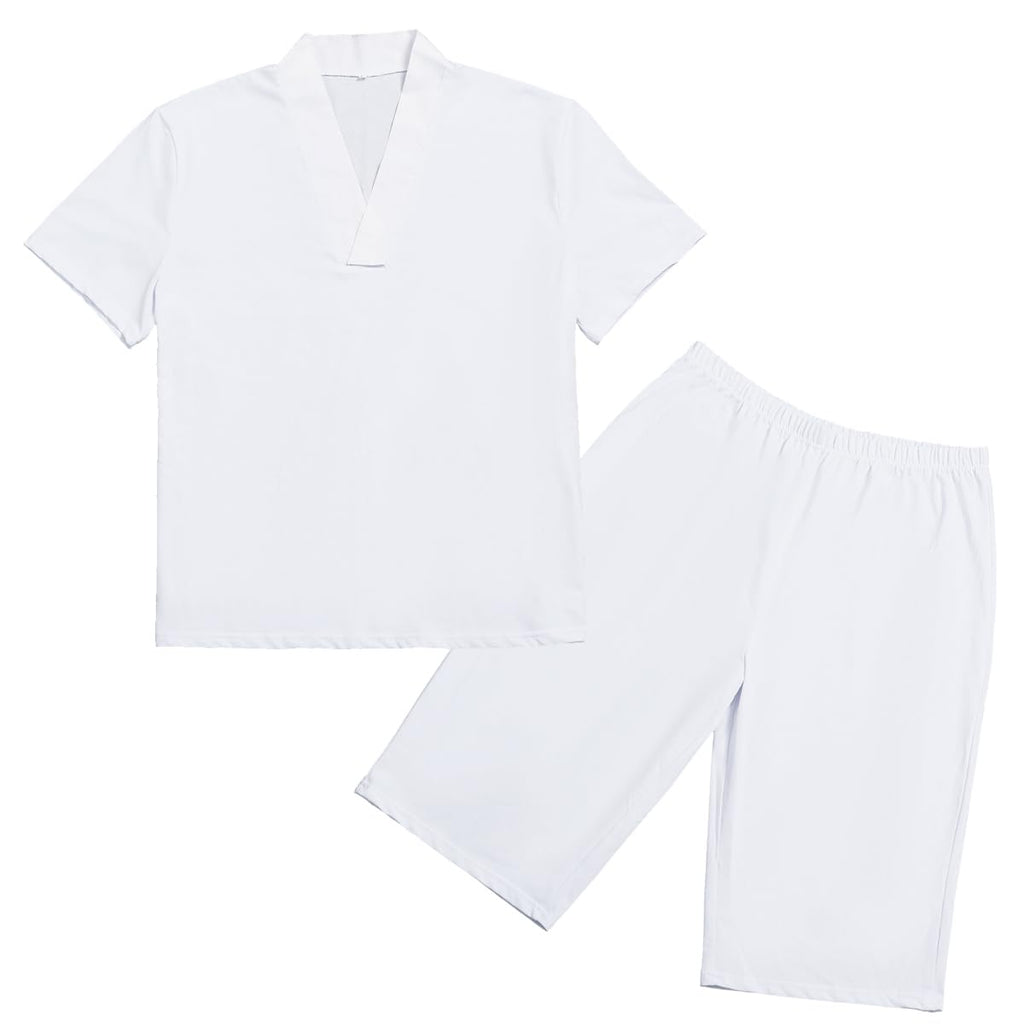 GRACEART Men's Japanese Kimono Underwear 1 Set (Hadajuban Shirt with Collar/Steteko Pants)