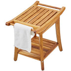VEVOR Teak Shower Bench, 22 x 14.4 x 18.5 in, Waterproof Wood Shower Stool with Storage Shelf Handle Non-Slip Feet, 300 lbs Maximum Load Capacity Shower Chair Seat, for Bathroom Indoor and Outdoor Use