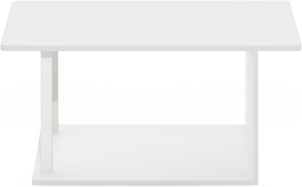 Furinno Basic Coffee Table, 2-Tier Modern Coffee Table with Open Shelf, Easy Assembly Side Table, for Living Room, Bedroom, Home Office, White