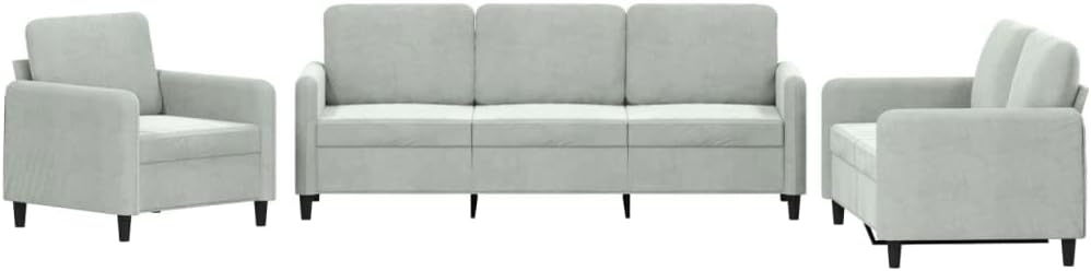 vidaXL 3-Piece Armchair Couch Set, Light Grey Velvet, 78 x 30.3 x 31.5 inches
