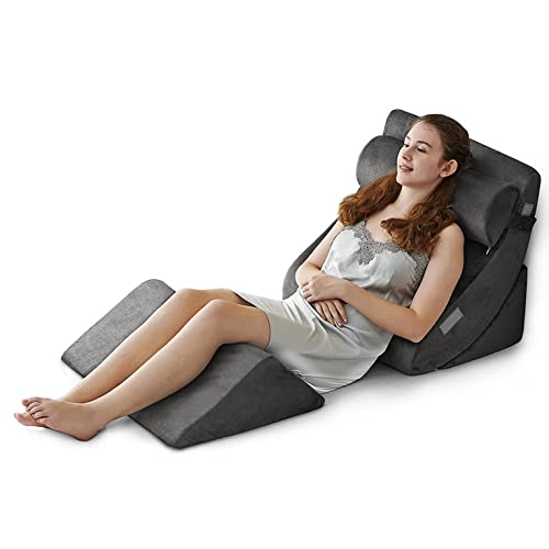 Ganaver 4-częściowy ortopedyczny klin do łóżka Zestaw poduszek Po operacji Relaksująca podpora pleców Regulowana poduszka pod głowę Trójkątna poduszka z pianki memory na refluks kwasowy, do spania, czytania, uniesienia nóg, chrapania