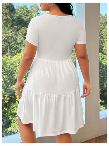 Floerns Women's Plus Size Short Sleeve Ruffle Dress Knitted Flowy Tiered A Line Dresses White XX-Large Plus