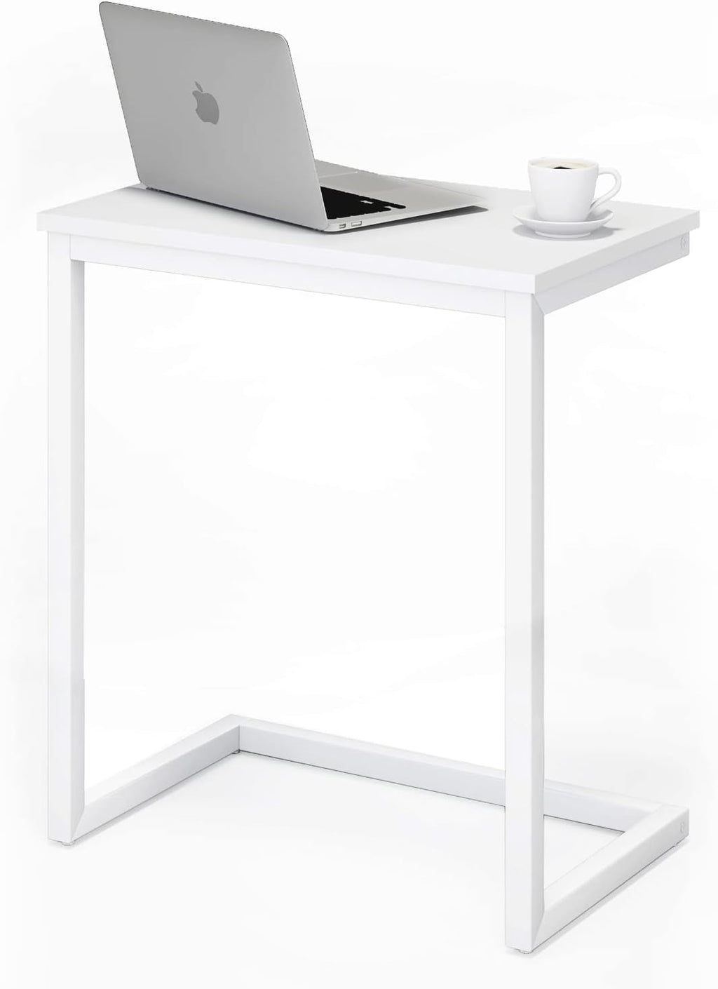 Sofa C Side End Table Wood Accent Couch Coffee Tray Snack Notebook Laptop Holder Over Bed Stand Reading Desk White Color 22x14x27 Inch Space Saving for Living Room Bedroom