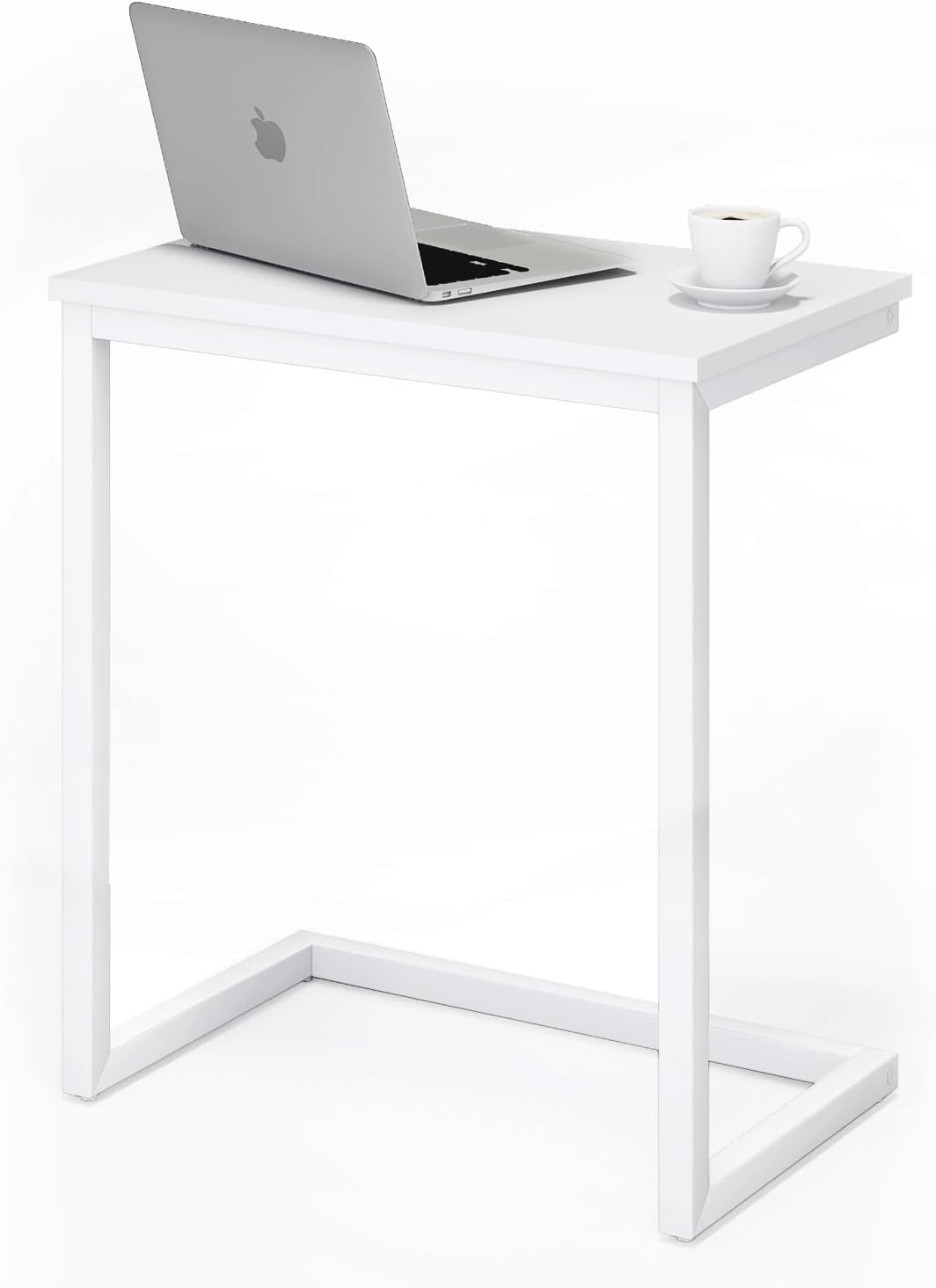Sofa C Side End Table Wood Accent Couch Coffee Tray Snack Notebook Laptop Holder Over Bed Stand Reading Desk White Color 22x14x27 Inch Space Saving for Living Room Bedroom