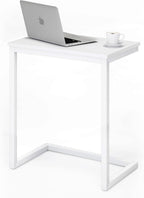 Sofa C Side End Table Wood Accent Couch Coffee Tray Snack Notebook Laptop Holder Over Bed Stand Reading Desk White Color 22x14x27 Inch Space Saving for Living Room Bedroom