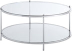 Convenience Concepts Royal Crest 2 Tier Round Glass Coffee Table, Clear Glass / Chrome Frame