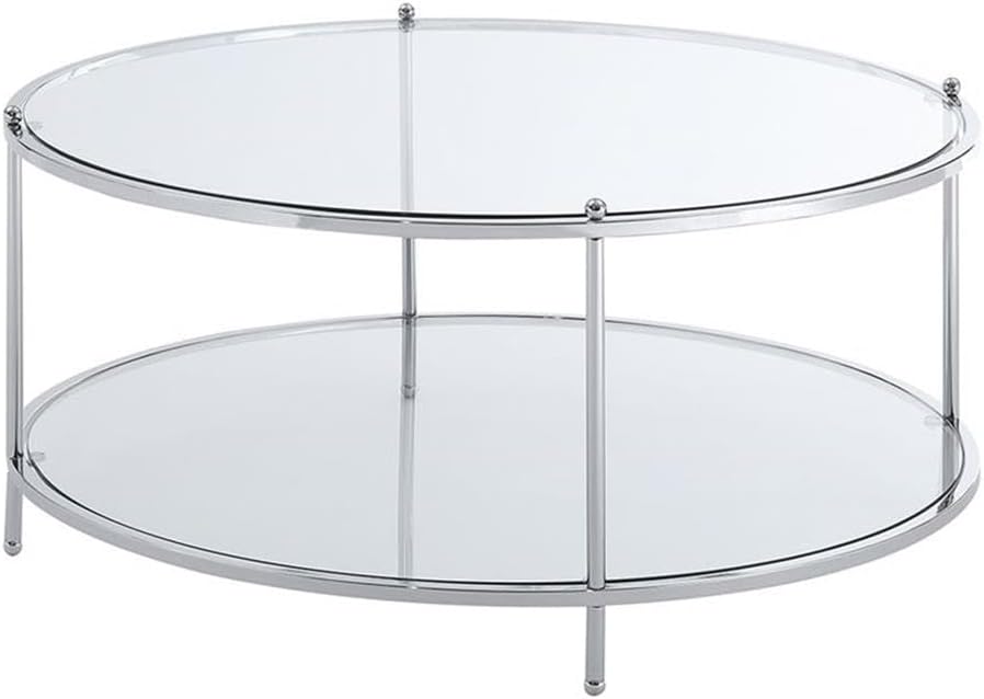 Convenience Concepts Royal Crest 2 Tier Round Glass Coffee Table, Clear Glass / Chrome Frame