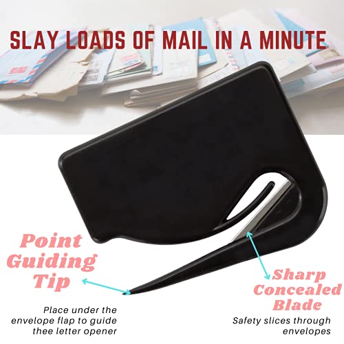 1InTheOffice Letter Opener, Envelope Opener Slitter Concealed Blade, Black 4 Pack