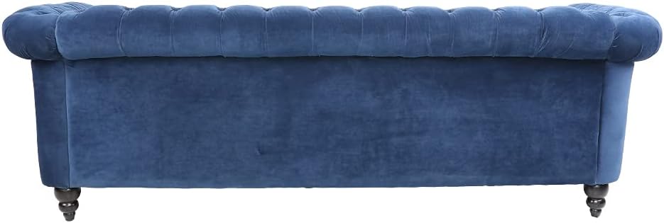 LEVNARY Three-Seat Velvet Sofa, Large Sofa Classic Tufted Chesterfield Settee Modern 3 Seater Couch Furniture Tufted Back for Living Room, Blue