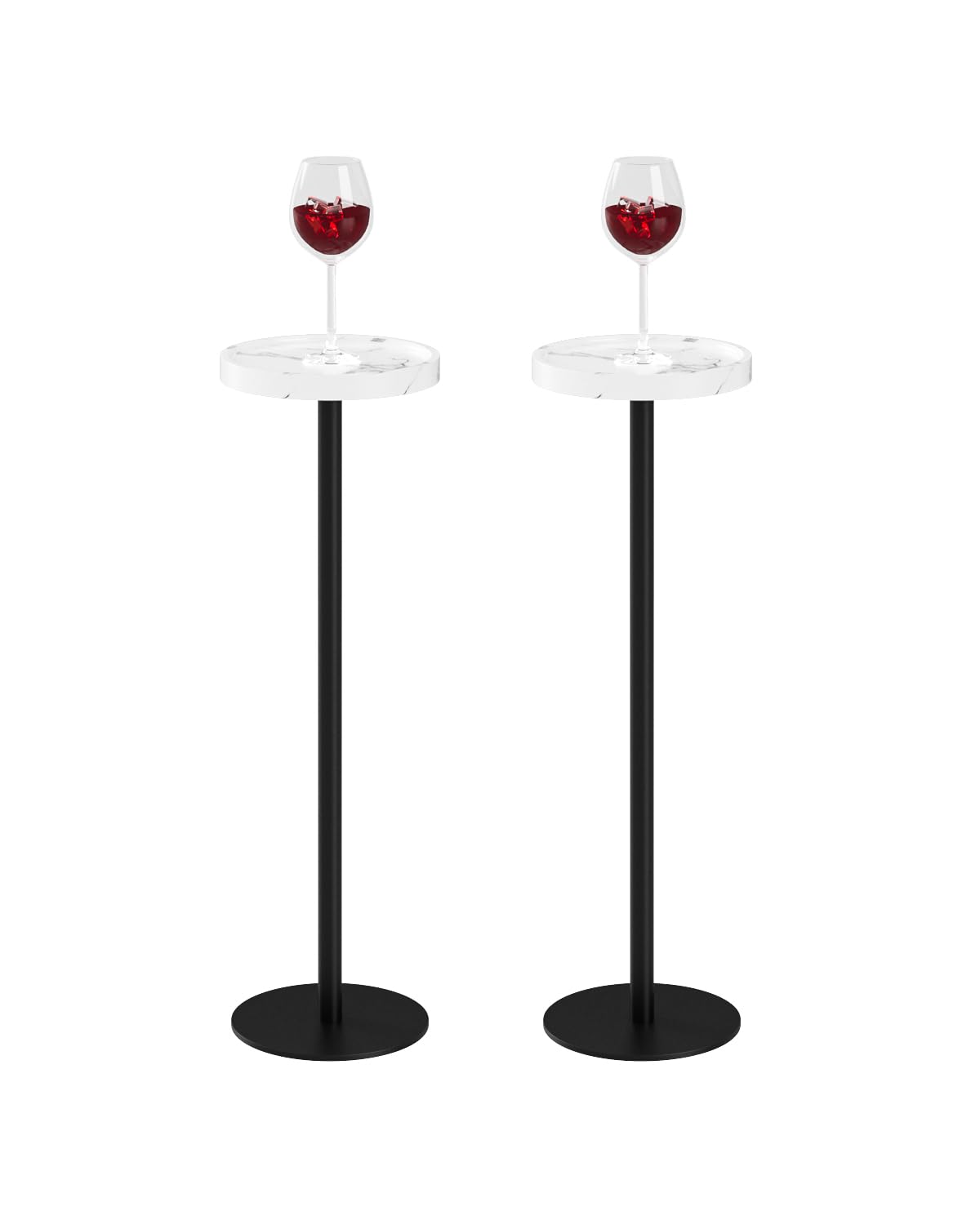 Drink Table, Small Pedestal Side Table, Round Cocktail Table, Circle Accent End Table with Metal Base, for Small Spaces (1, Brown Walnut)