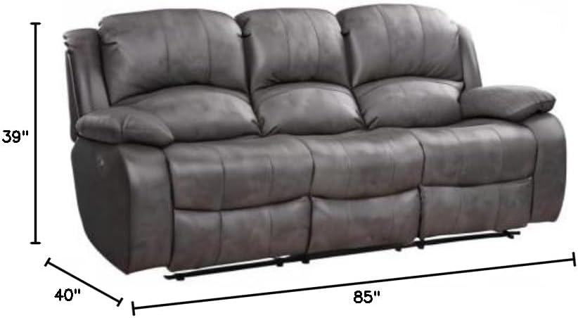 Betsy Furniture Bonded Leather Reclining Sofa in Multiple Colors, 8018 (Grey, Sofa)