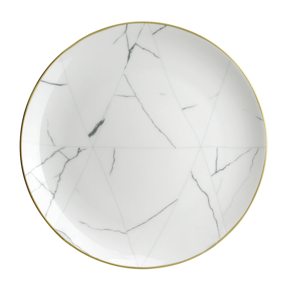 Nordic Minimalist Gold Edge Bone China Dinner Plate White Marble Pattern