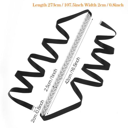 Aster Bridal Rhinestone Belt for Women, Handcrafted Sparkly Rhinestone Belt for Formal Dress, Wedding Dress Belt Glitter Ribbon Belt for Jeans Dress(Black)