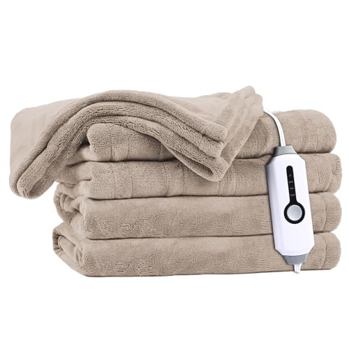 Couverture chauffante électrique DUODUO 72"x84" en polaire corail chaude avec 4 réglages de chaleur et arrêt automatique de 10 heures Protection contre la surchauffe - Gris 