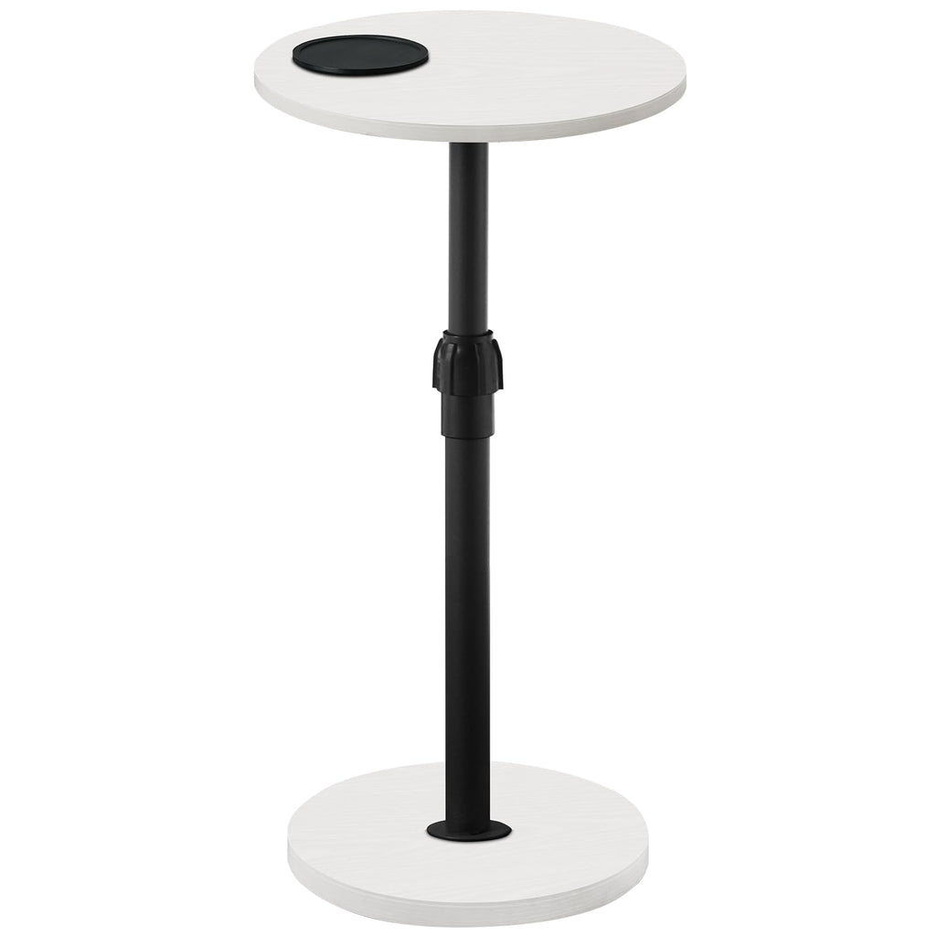 Set of 2 Small Round Side Table, Adjustable Height Drink Table, Pedestal Side Table with LED Light and Cup Mat, Coffee Martini Table, for Small Spaces, Rustic Brown and Black ETHR32E01S2