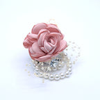Abbie Home Decent Wrist Corsage for Prom Party Wedding Ball Event Silk Rose Rhinestone Hand Flower Classic Pearl Bracelet (Pink Blush)