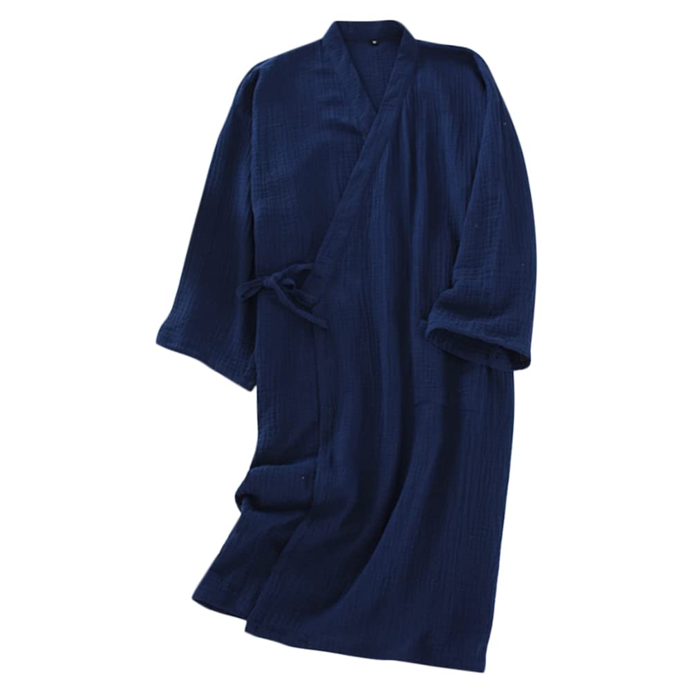 Cotton Kimono Robes with Pocket Waffle Japanese Style Yukata Kimono Pajamas Lightweight Plus Size Swimming Spa Bathrobe Knee Length Khan Steamed Clothing Wrap