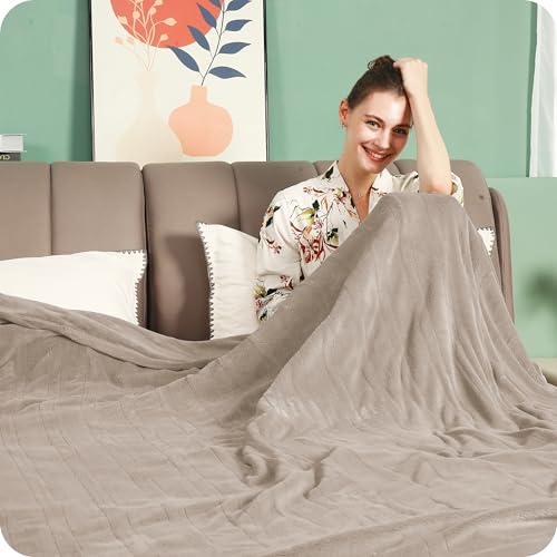 Couverture chauffante électrique DUODUO 72"x84" en polaire corail chaude avec 4 réglages de chaleur et arrêt automatique de 10 heures Protection contre la surchauffe - Gris 