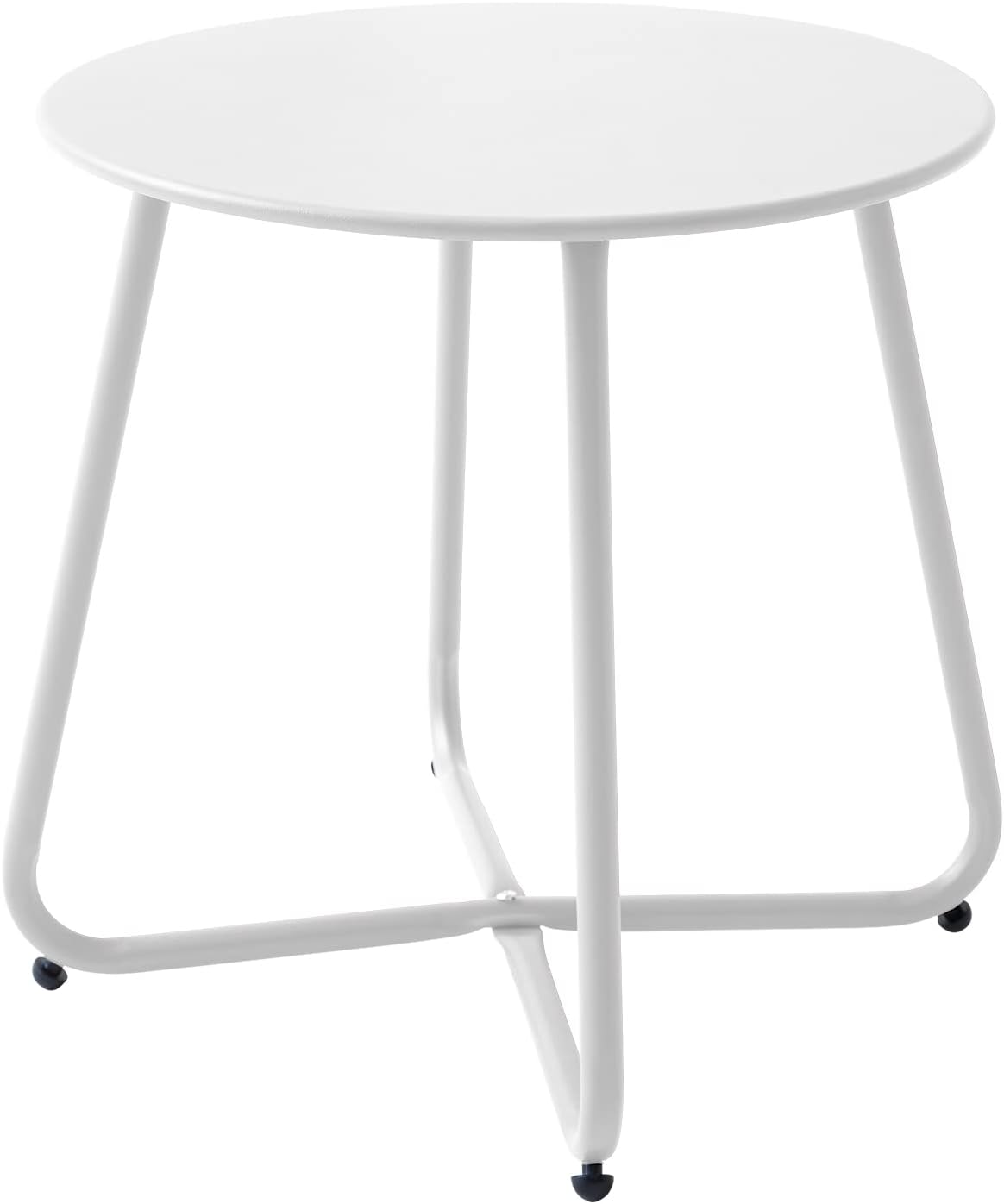 Patio Outdoor Side Table Waterproof Round Metal Steel Small Side Table Weather Resistant Portable Outdoor and Indoor End Table for Garden Balcony Yard, White