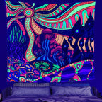 Amazon Fluorescent Tapestry Uv Blue Light Skull Flower Eyes