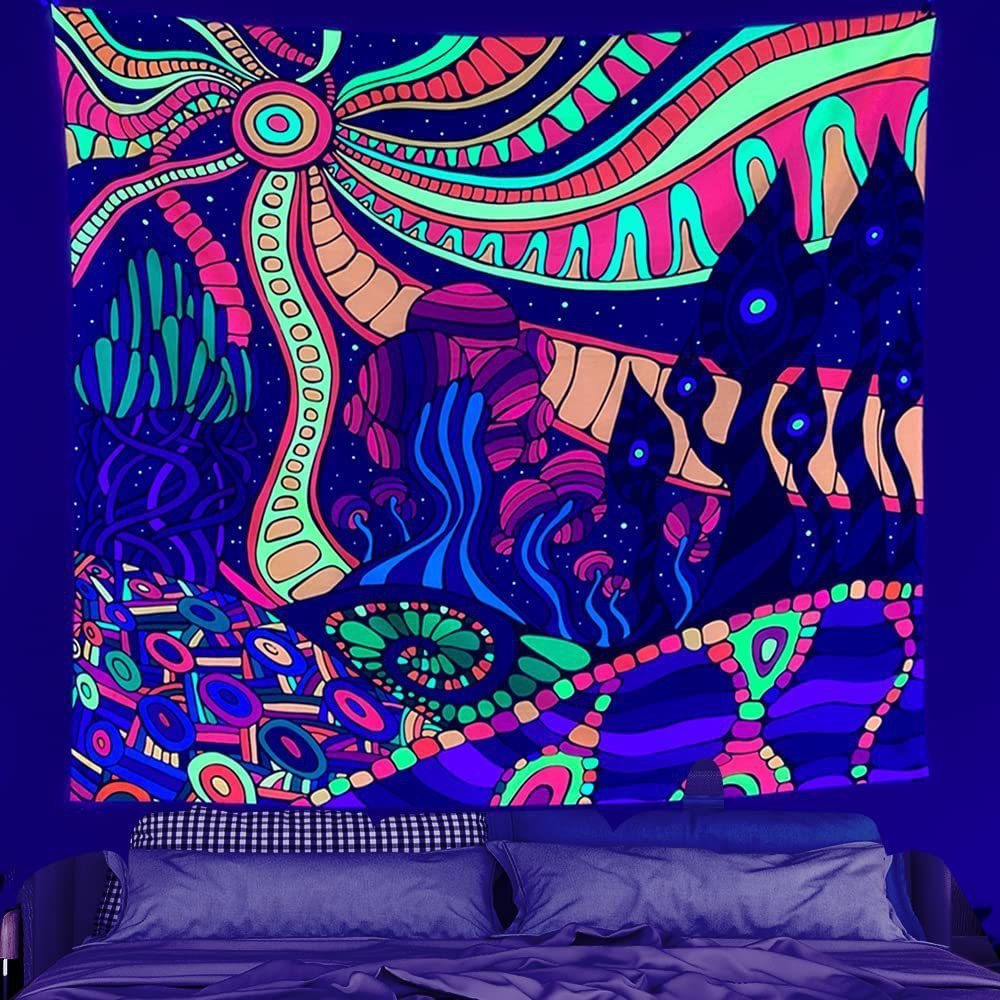Amazon Fluorescent Tapestry Uv Blue Light Skull Flower Eyes