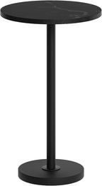 Round Side Table, Tall Drink End Table for Small Spaces, Pedestal Style Martini Side Table in Living Room, Bedroom, Dormitory, Marble Black and Black ET30BM