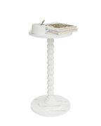 Masupu Drink Table, Round Side Table for Small Spaces, Pedestal Side Table, Small End Table with Metal Base, for Living Room, Bedroom, Bathroom, White