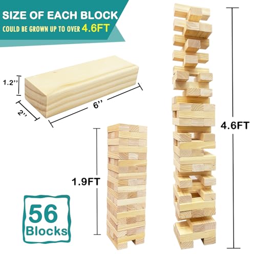 JacJoe オールプロジャイアントタンブルタワーゲーム、子供と大人のための屋外ゲーム、木製ブロックタワーヤードゲーム（大-1.87FT）