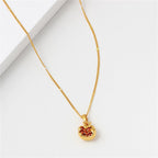 Premium Cubic Zirconia Inlay Red Pomegranate Pendant 18k Gold Plated Stainless Steel Necklaces for Women