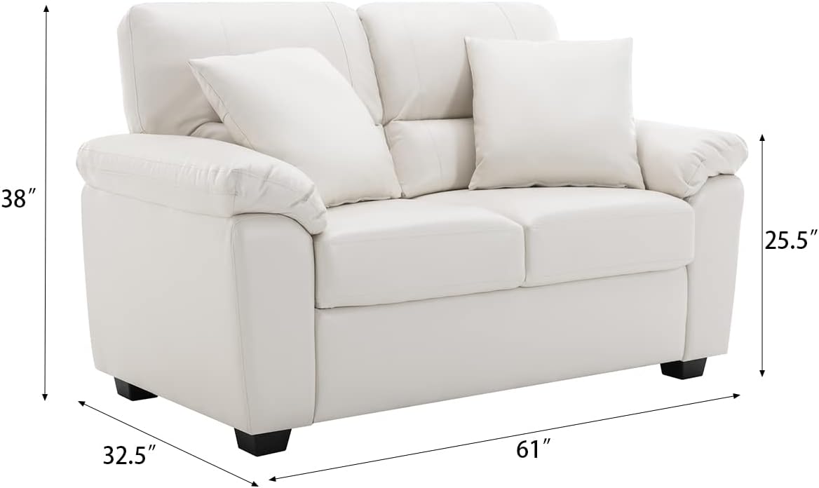Morden Fort White Leather Love seat and Sofa Set, Modern Luxury and Comfy Furniture Sleeper Couches for Living Room, Apartment, Office, Lounge Room