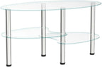 Oval-Shaped Glass Tea Table for Office, 3-Tier Modern Coffee Table, End Table for Living Room (Clear)