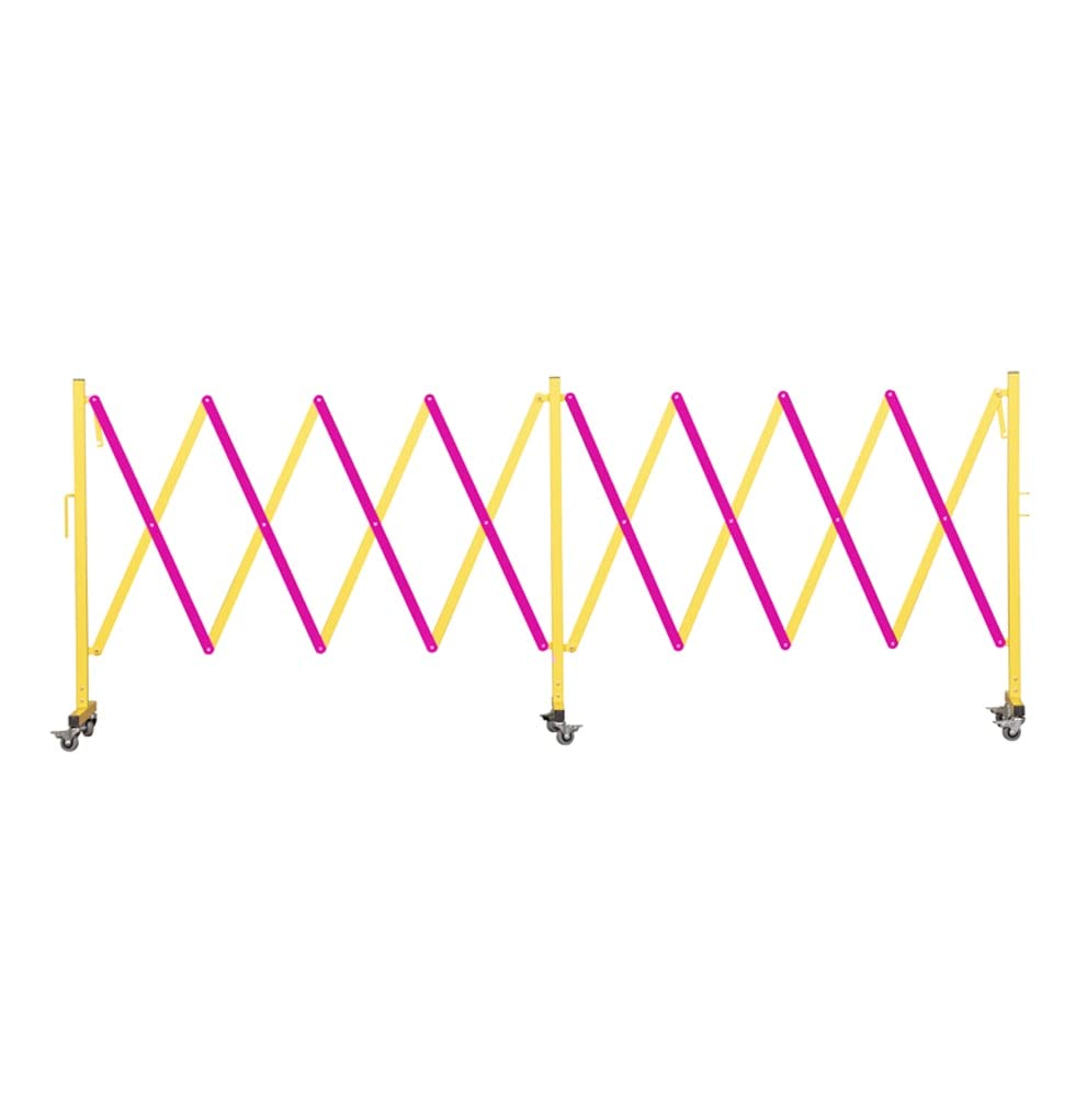 Trafford Industrial Expandable Metal Barricade, 16 Feet, Yellow and Black, Mobile Safety Barrier Gate, Retractable Traffic Fence