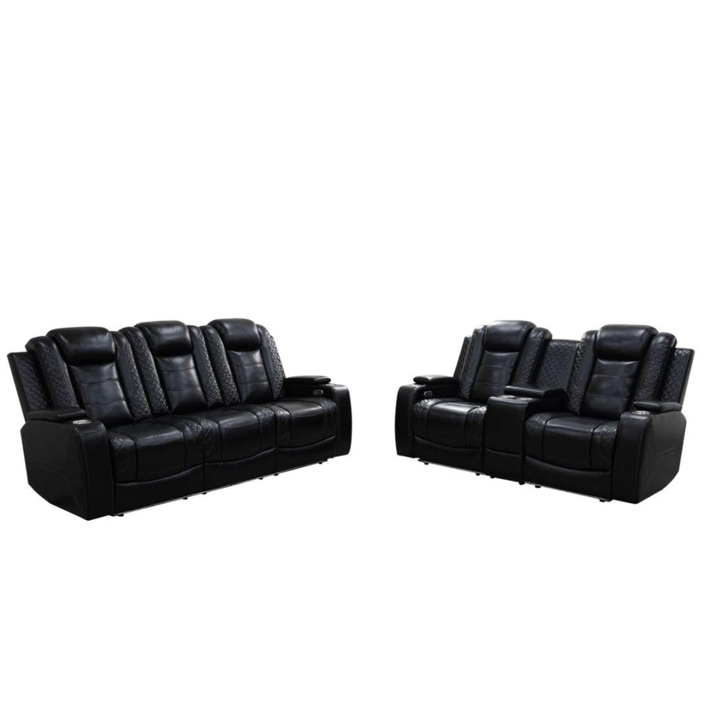 Power Recliner Sofa Set With LED, Leather Furniture Reclining Couch With USB Port/Storage/Cup Holder for Living Room Office Home (Sofa+Loveseat+Chair, Black)