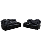 Power Recliner Sofa Set With LED, Leather Furniture Reclining Couch With USB Port/Storage/Cup Holder for Living Room Office Home (Sofa+Loveseat+Chair, Black)