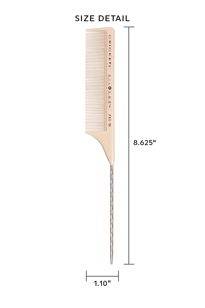Cricket Silkomb Pro-50 Fine Tooth Rattail Comb for Hair – Precision Styling Tool with Seamless Teeth & Metal Tail for Sectioning, Weaving, and Smooth Detangling, Ideal for Professional Use